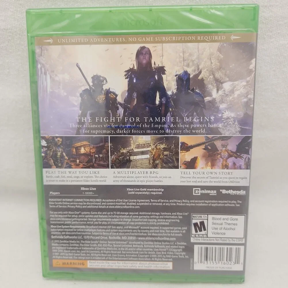Game Xbox One 2015 The Elder Scrolls Online Tamriel Unlimited NEW Zenimax